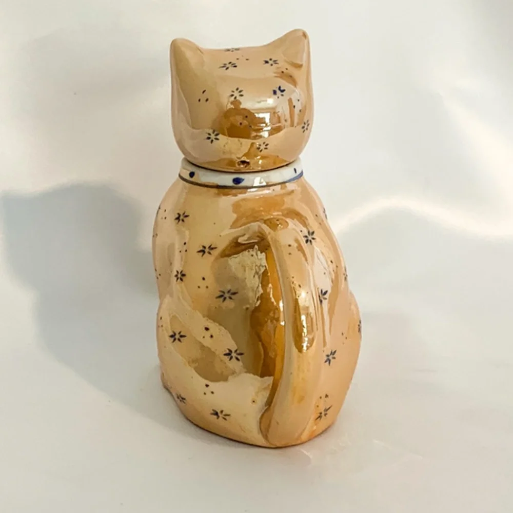 Vintage Maneki Neko Chinese Iridescent Lucky Cat Teapot - Picture 4 of 10